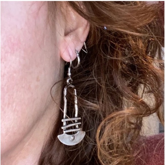 New Native Tribal Handmade Sterling Silver Antique Style Geo Dangle Earrings - Picture 9 of 16